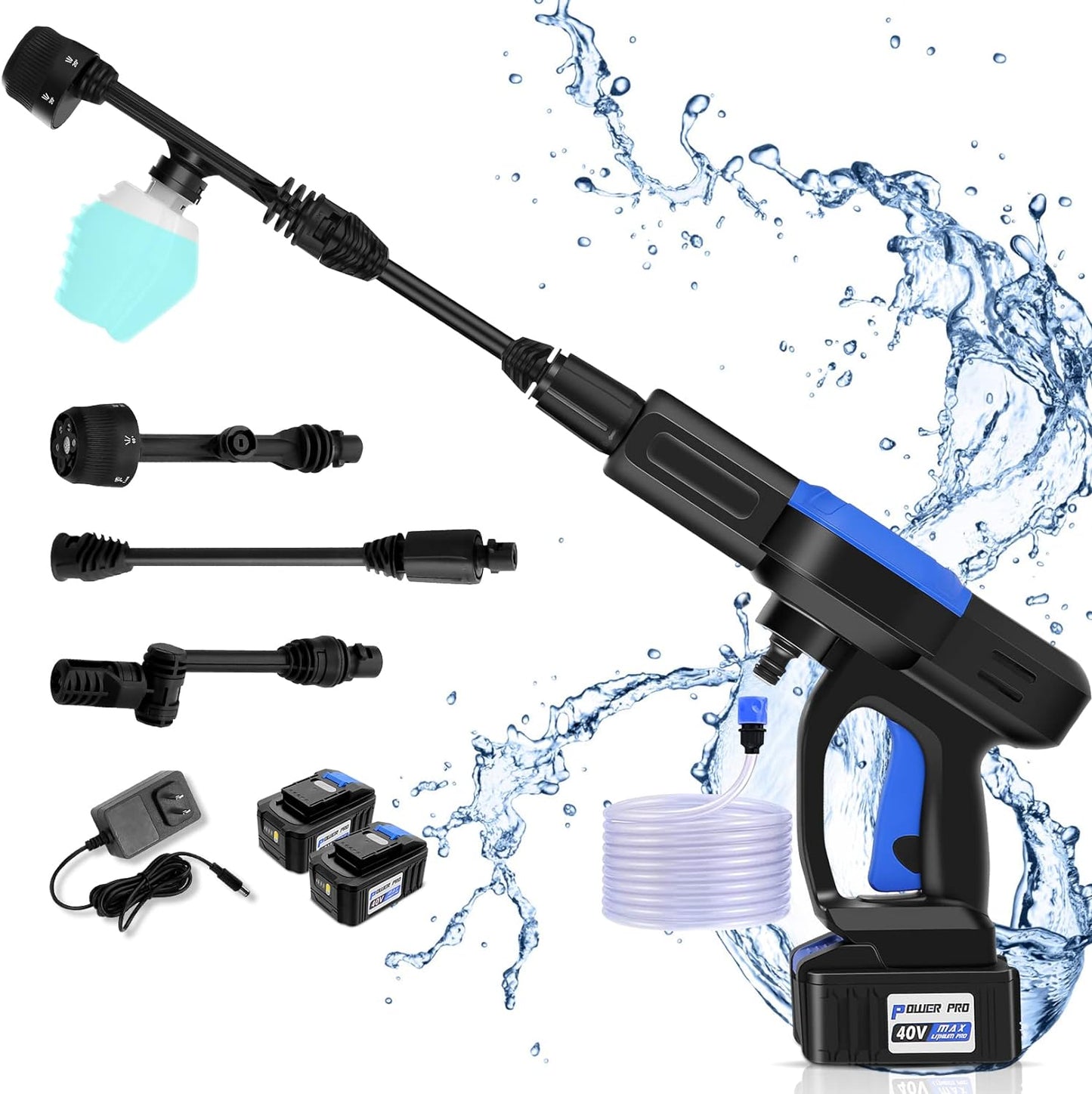 Upgraded 1300PSI Cordless Pressure Washer w/ 2x40V Batteries, Cordless Power Washer Battery Powered, Portable Pressure Washer w/ 6-in-1 & 360°Adjustable Nozzle, Soap Container, Charger Included