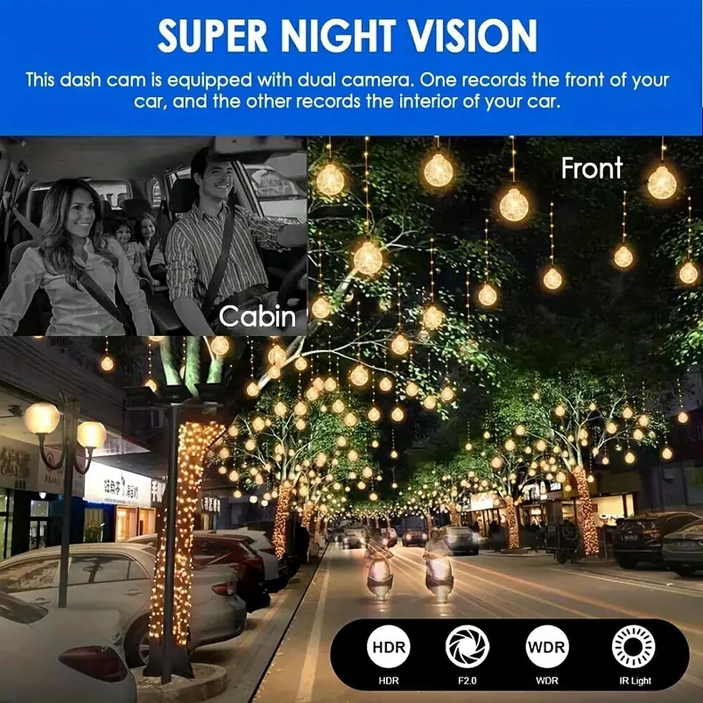 1080P Dual Camera Dash Cam for Cars, Driving Recorder with IR Night Vision, Loop Recording, Wide Angle Lens - 3.16 Inch IPS Screen,Parking Mode, Car Camera with 32GB TF Card