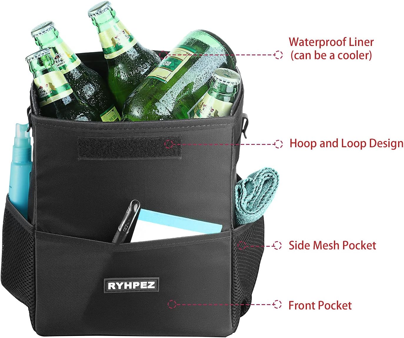 Car Trash Can with Lid - Car Trash Bag Hanging with Storage Pockets, Leakproof Collapsible Garbage Can with Solid Structure Support (Upgraded Version)