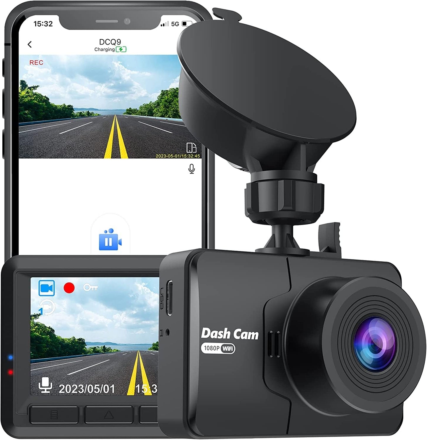 Dash Cam FHD 1080P Mini Dash Camera for Cars with WiFi, 2.45" IPS Screen, Night Vision, WDR, Loop Recording, G-Sensor Lock, 170°Wide Angle and Parking Monitor