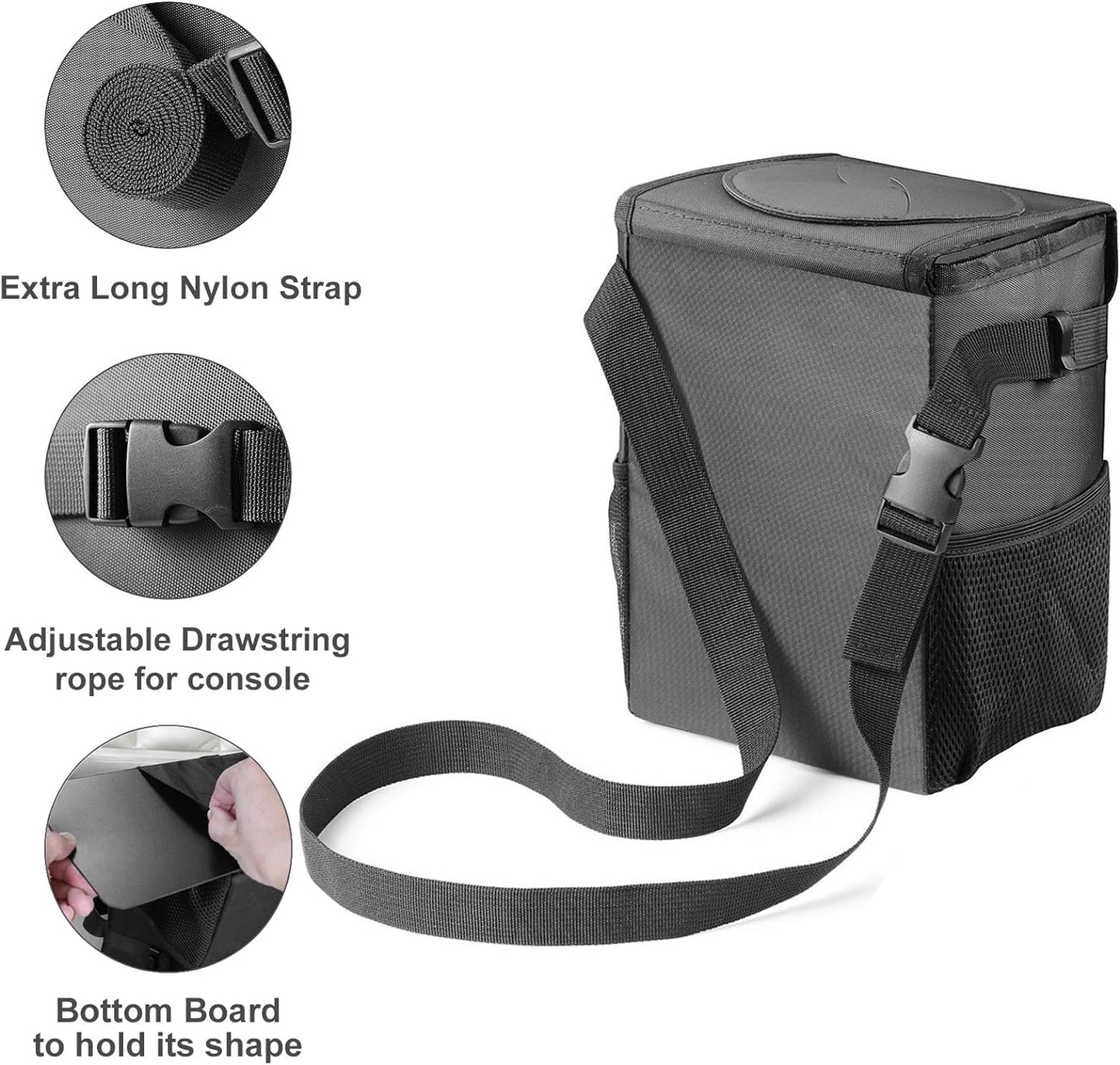 Car Trash Can with Lid - Car Trash Bag Hanging with Storage Pockets, Leakproof Collapsible Garbage Can with Solid Structure Support (Upgraded Version)