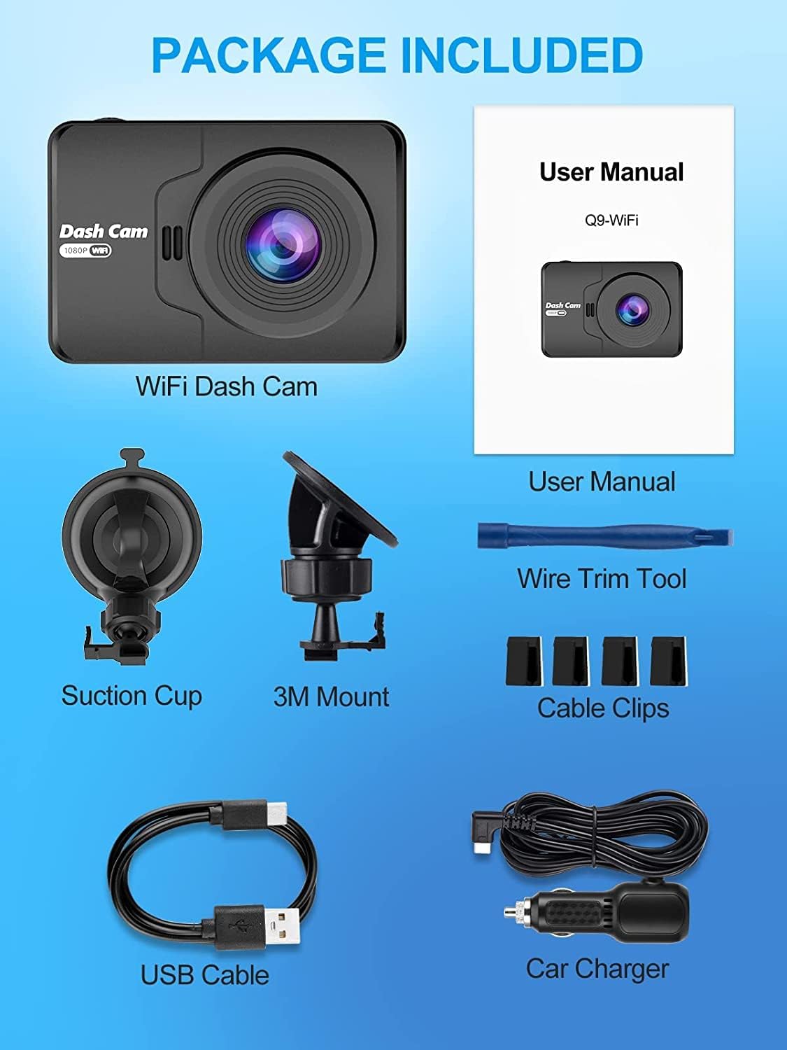 Dash Cam FHD 1080P Mini Dash Camera for Cars with WiFi, 2.45" IPS Screen, Night Vision, WDR, Loop Recording, G-Sensor Lock, 170°Wide Angle and Parking Monitor