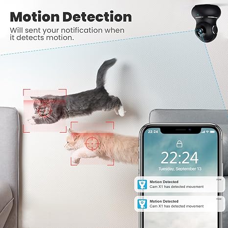 2K Indoor Security Camera, 360° Cameras for Home Security Indoor with Motion Detection, Pet Camera with Phone App