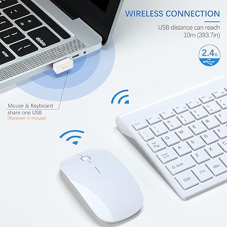 Wireless Keyboard and Mouse Ultra Slim Combo, 2.4G Silent Compact USB Mouse and Scissor Switch Keyboard Set with Cover, 2 AA and 2 AAA Batteries, for PC/Laptop/