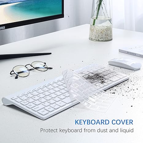 Wireless Keyboard and Mouse Ultra Slim Combo, 2.4G Silent Compact USB Mouse and Scissor Switch Keyboard Set with Cover, 2 AA and 2 AAA Batteries, for PC/Laptop/